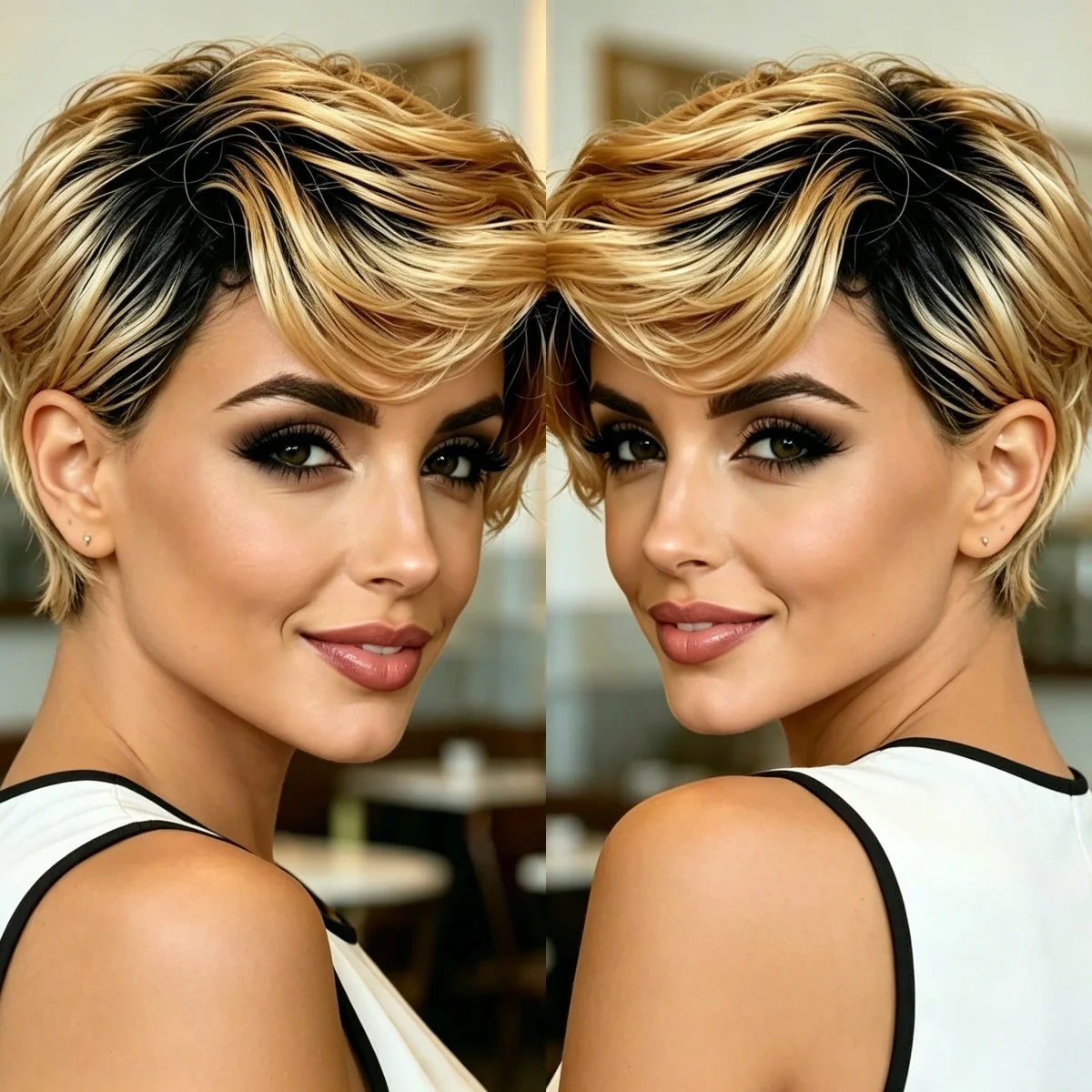 1B30 Pixie Cut Wig Brazilian Human Hair Short Wigs for Women for Daily Use Full Machine Made Wig For Women