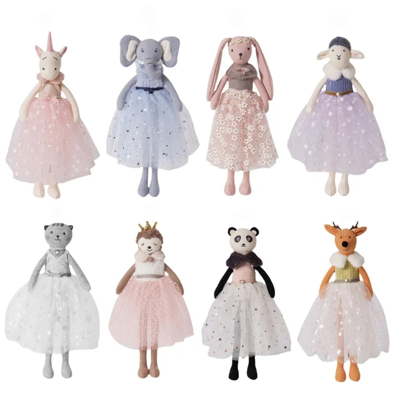 38cm Handmade Stuffed Animals Cute Unicorn Elephant Bunny Cat Sleeping Doll With Dress Baby Comfort Toys Children Gifts