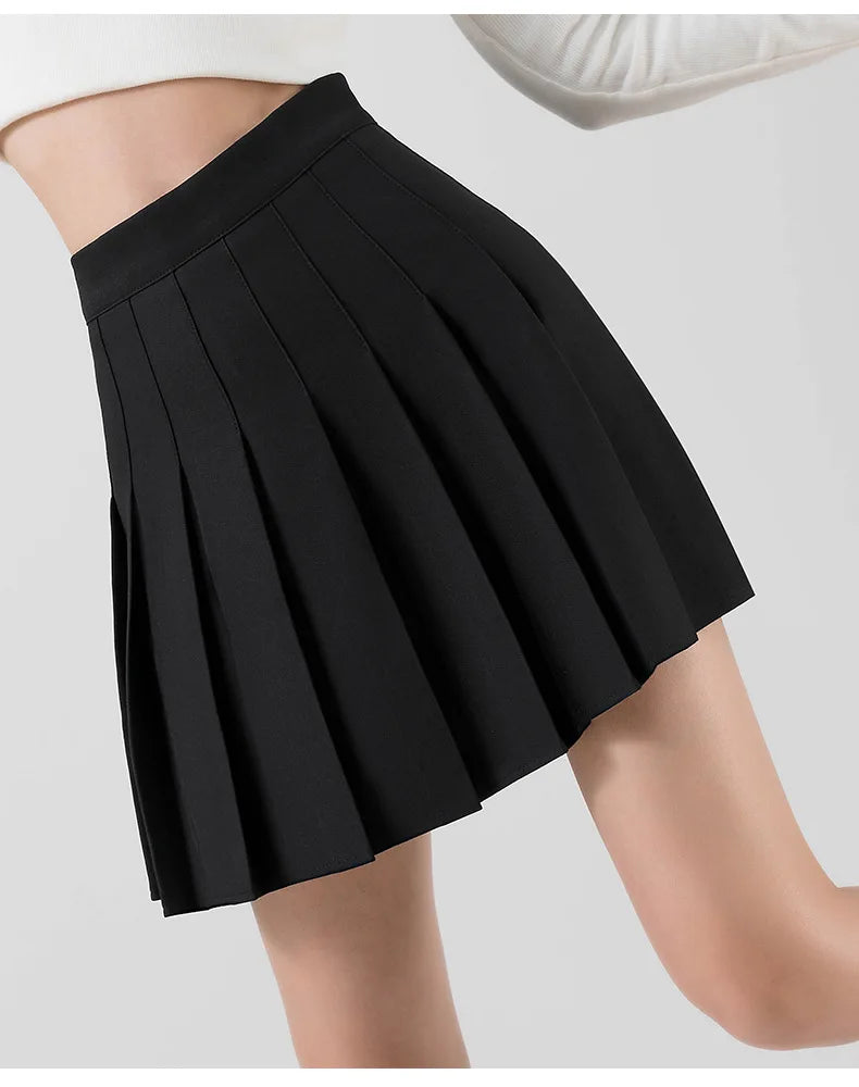 Women's Skirt Korean Style Miniskirt A-line Short Rokken College Girls Falda Short De Mujer  Black Pleated Skirt with Shorts