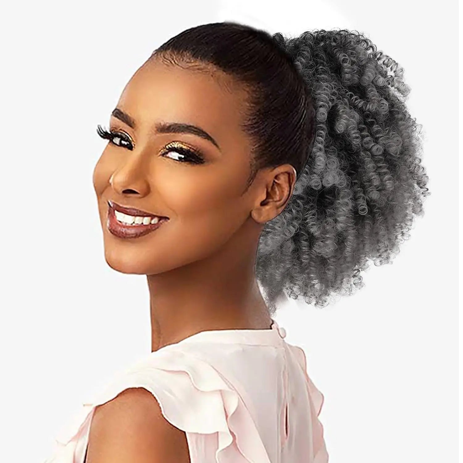 Synthetic Afro Puff Drawstring Ponytail Extension for Black Women Short Afro Curly Clip On Kinky Drawstring Bun