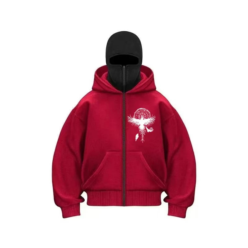 Balaclava con cremallera para hombre, sudadera cálida de invierno informal con capucha, máscara facial, diseño de cremallera, chaqueta deportiva para actividades al aire libre