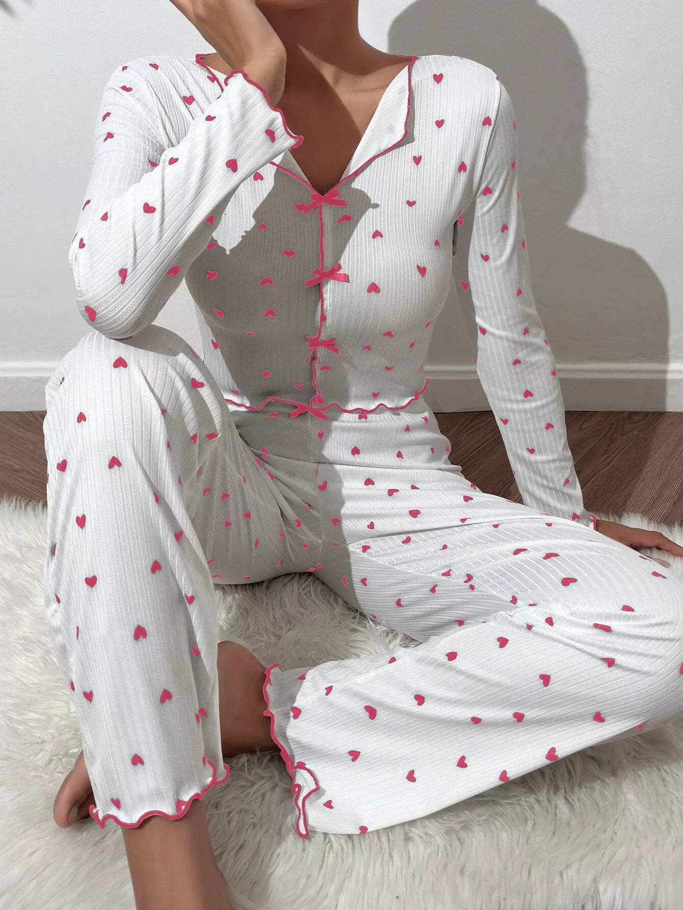 Spring Summer Sleepwear Pajamas Sets for Women 2 Pieces Long Sleeve Tops Long Pants Set Night Wear Pijamas