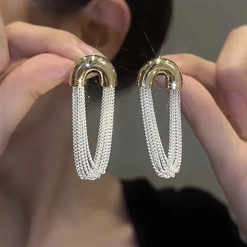 Pendientes de tuerca cuadrados de circonita azul de color plateado con borla larga para mujer, elegantes, delicados y encantadores, regalo premium para boda