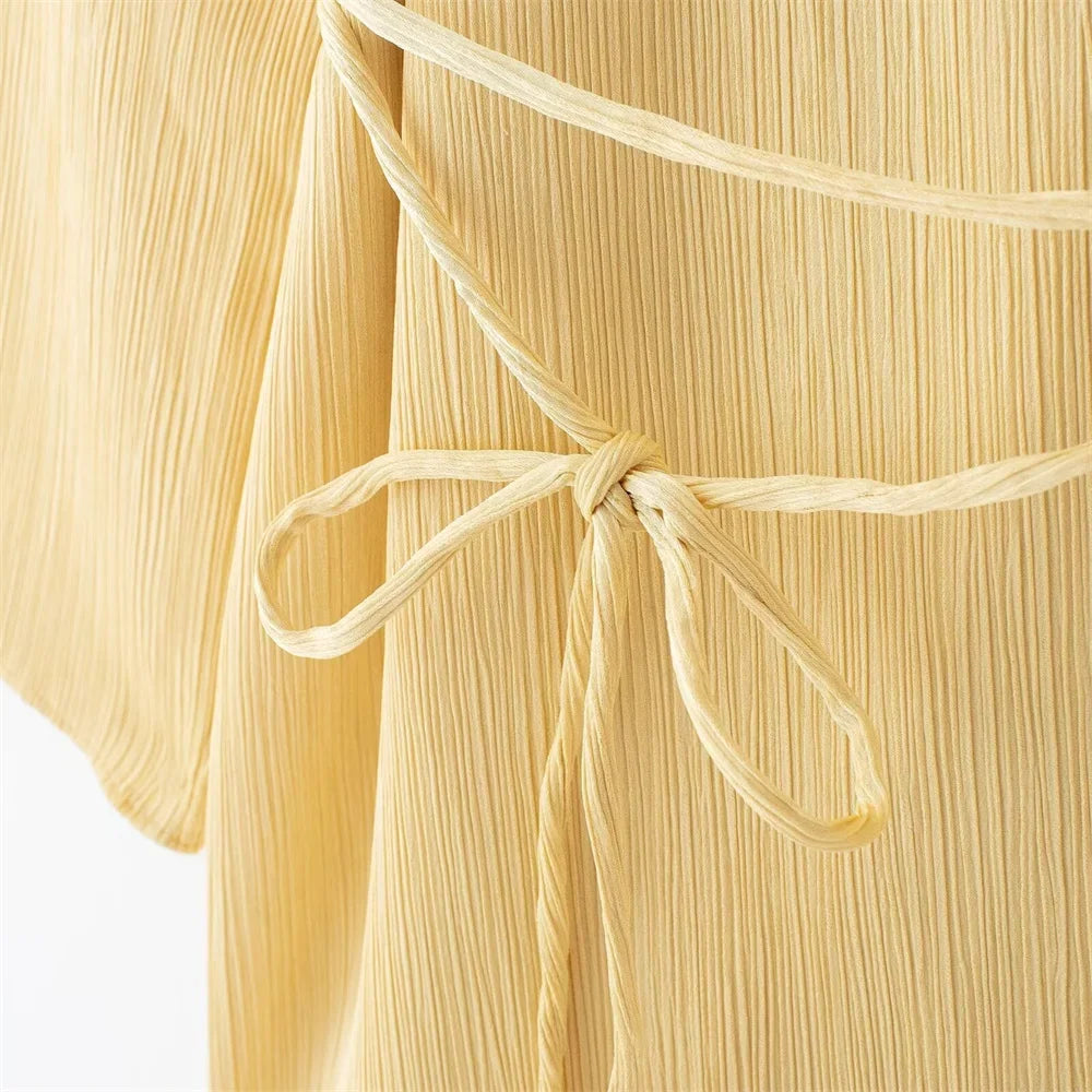 Women's Pajamas for Women 2 Pieces Set Kimono Style Loose Lace Up Shirts Tops Women's Wide Leg Pants Sets Sleepwear Women