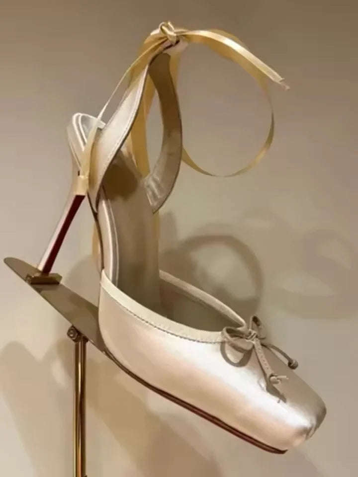 Luxury Design Woman Sandals Summer High Quality Square Satin High-heeled Female Shoes With Ankle Straps Wedding Flip Flops