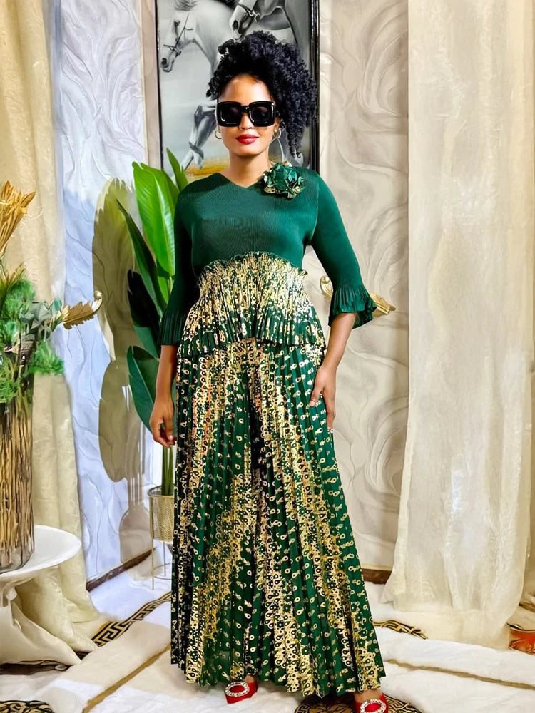 Luxury Women Chic Evening Dresses Formal Ball Gowns Elegant Party Miyake Pleated Long Sleeve Dress Female Plus Size Clothes