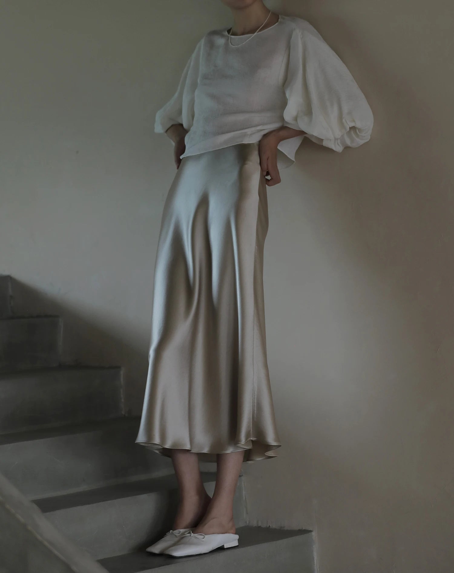Silk Satin Skirts for Women Korean Style Champagne Office High Waist A-line Skirt Fashion Elegant Solid Long Pencil Skirt 2025