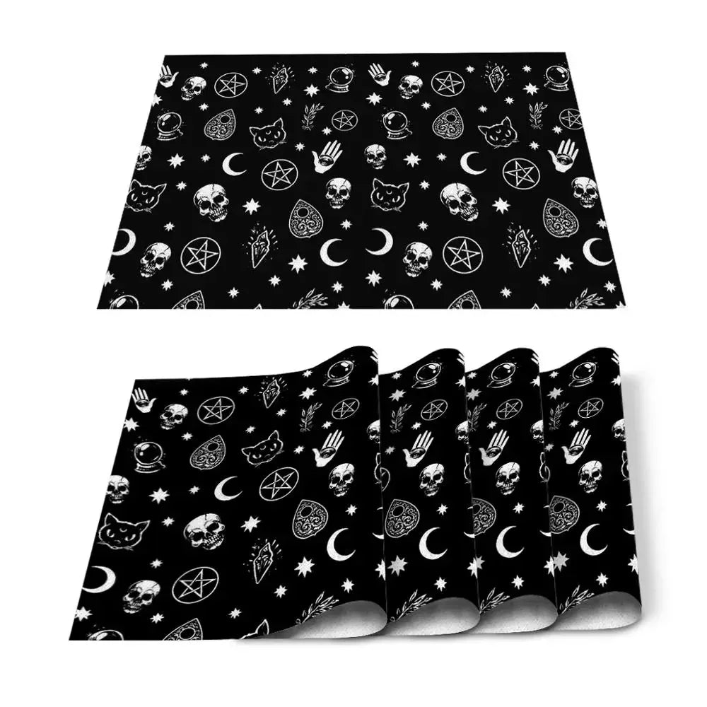 Individuales para mesa de comedor con diseño de gato, animal, lindo, blanco y negro, para mascotas, para cocina, bar, posavasos
