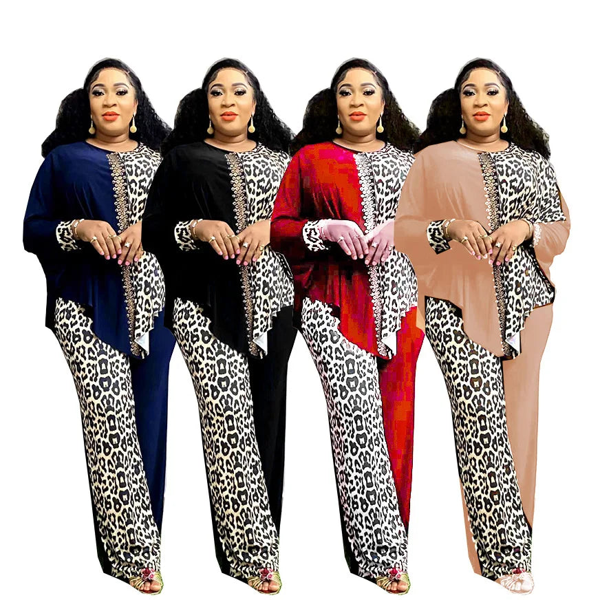 2 Piece African Clothes for Women Autumn Elegant Long Sleeve O-neck Top Pant Plus Size Matching Sets Dashiki African Clothing