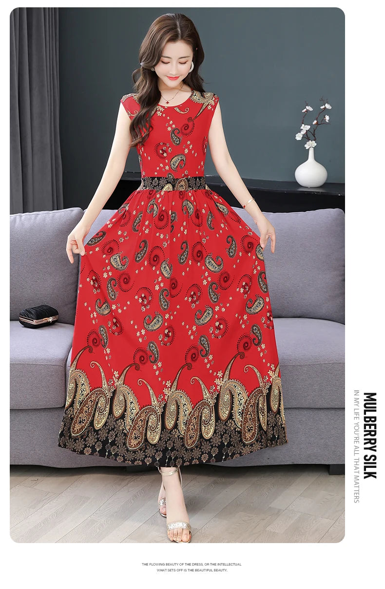 New Fashion  Summer Print Women Short Sleeve Cotton Plus Size Women Clothing Dress Ladies Large Size Vestidos dresses