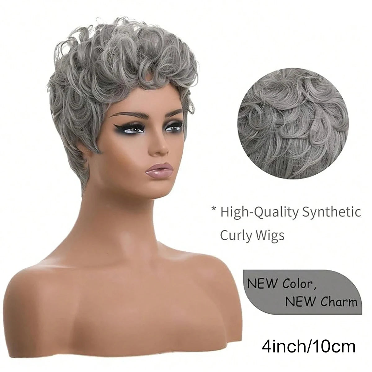 Pelucas Pixie Cortas, Pelucas Pixie Cortas Rizas Grises, Pelucas de Cabello Sintético, Peluca Pixie Corta Gris Ondulada Natural, Peluca Pixie Corta Rizada en Capas