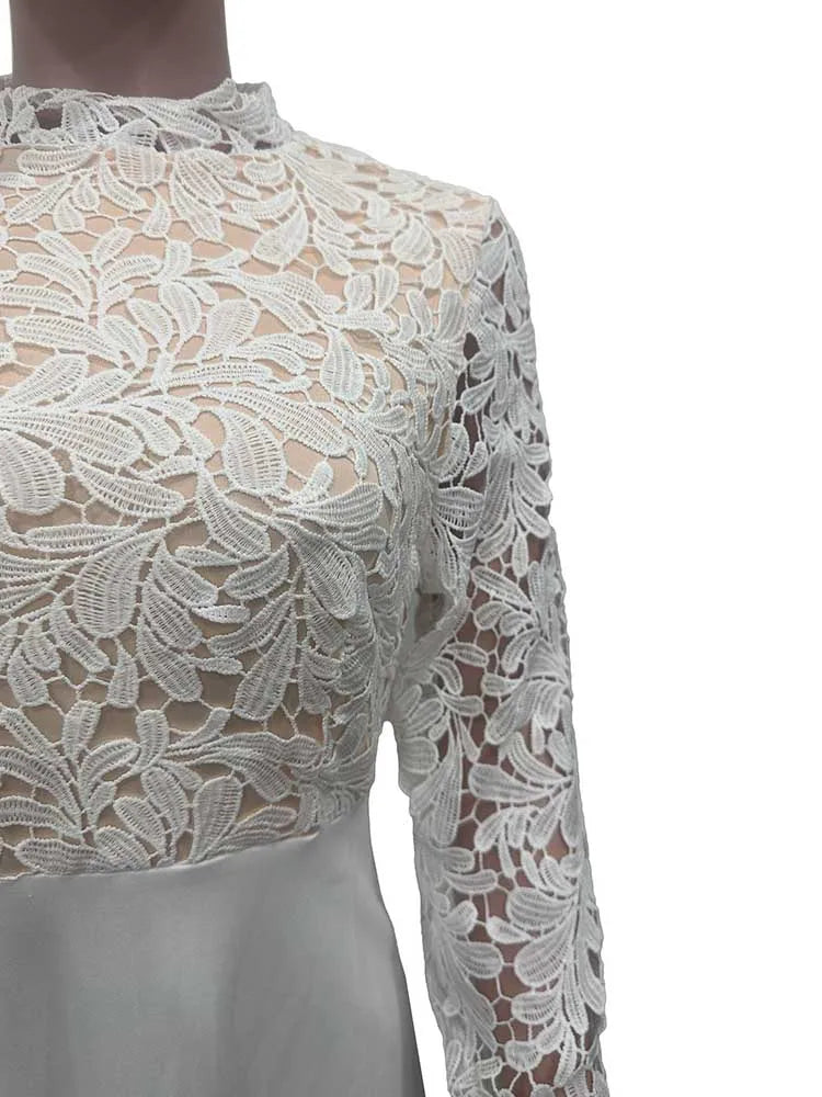 Vestidos elegantes de fiesta para mujer, moda de otoño, encaje, manga larga, vestido transparente, vestido de noche vintage para damas, venta al por mayor, Dropshipping