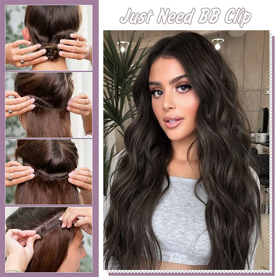 Extensions Long Synthetic Clip In Hair Wavy Clip In Hair Extensions 6Pcs/Set Piece Synthetic Ombre Blonde Brown Thick Hairpieces