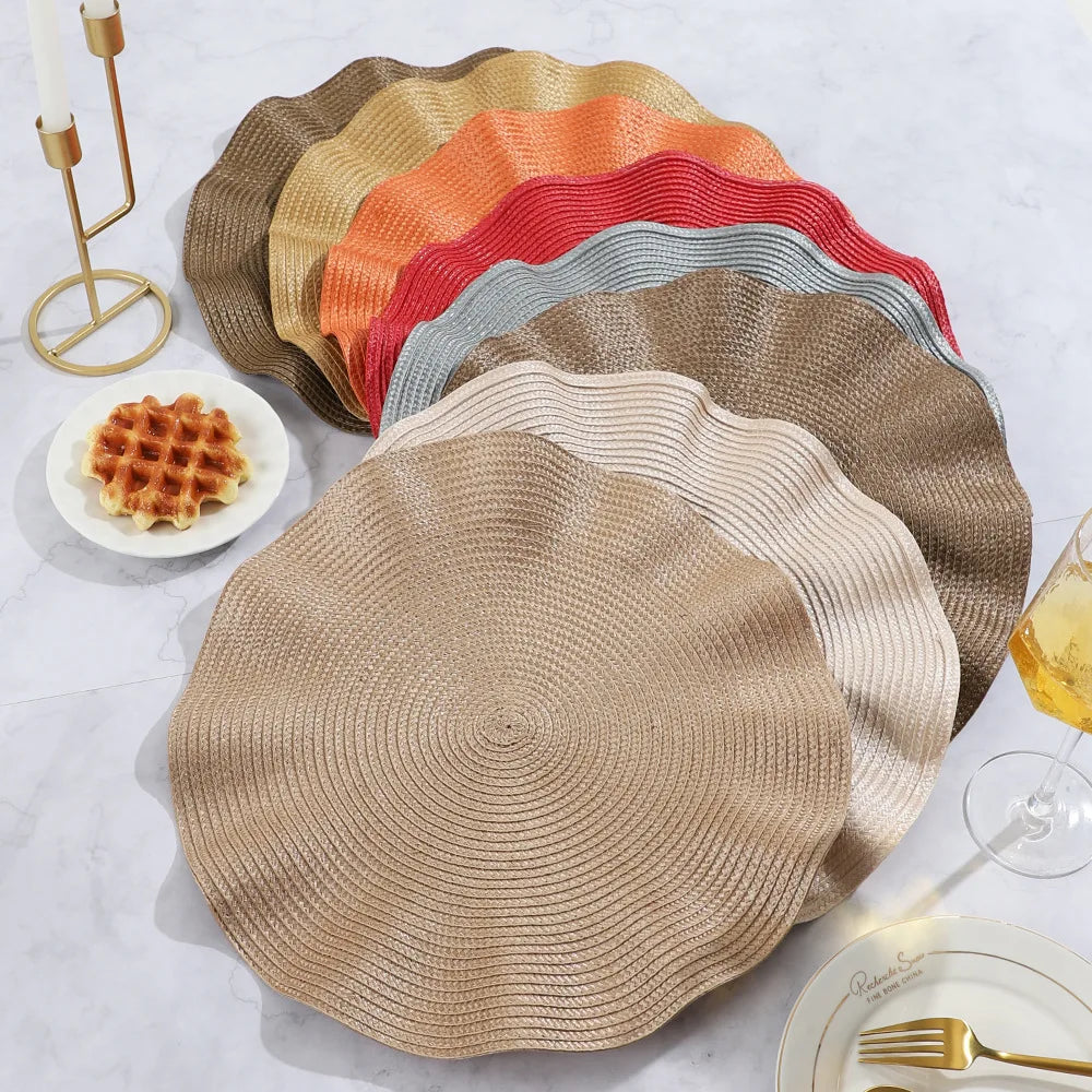 1 mantel individual redondo trenzado de 38 cm, lavable, resistente al calor y con bordes antiarrugas para decoración de mesa de cocina