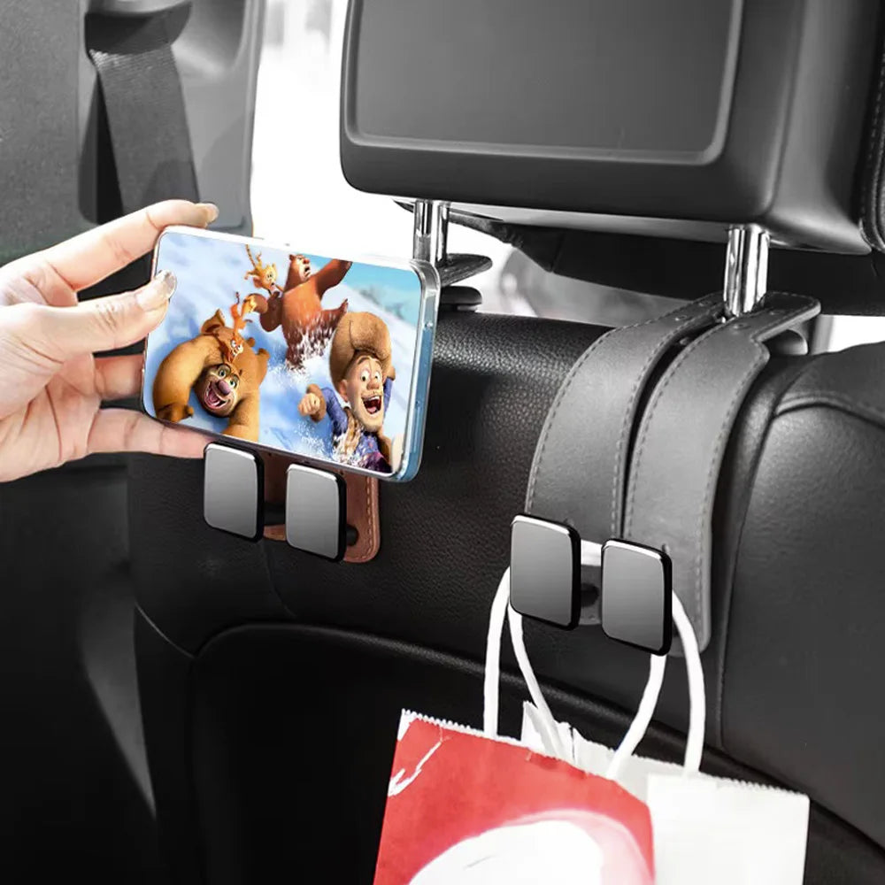 Quality 2 in 1 Car Headrest Hook Premium Suede Rear Seat Hanging Dual Hook 20KG Large Load-Bearing Alloy Hook Hanger Universal