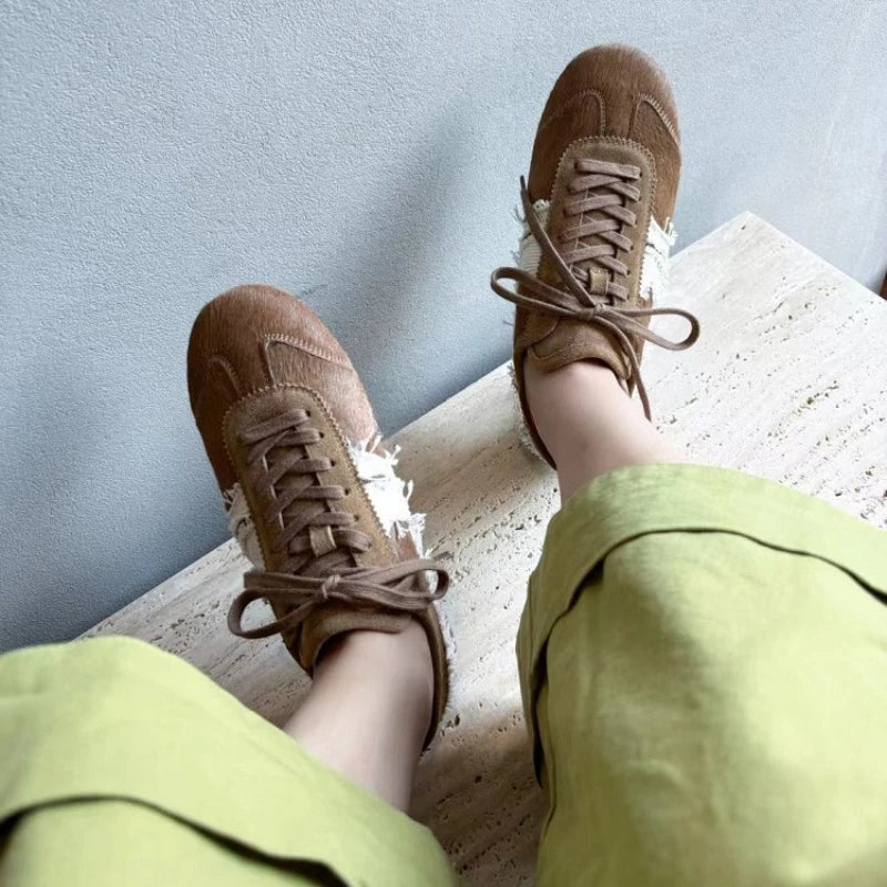 Women's sports shoes genuine leather women's shoes fashion retro leopard print German training shoes ins sports casual shoe