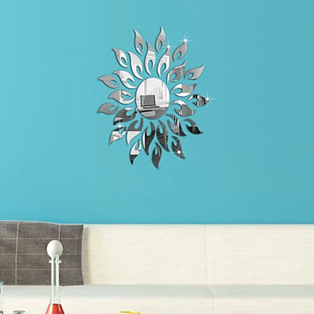 Wall Stickers for Room Decoration, Living Room and Home Decor, 1PC Reflective Sun Mirror PS Material