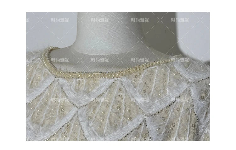 High-end Fashion Beaded Sequined Skirt Set 2025 Spring New Long-sleeved T-shirt Top High Waist Slim-fit Hip Skirt 2-piece Set