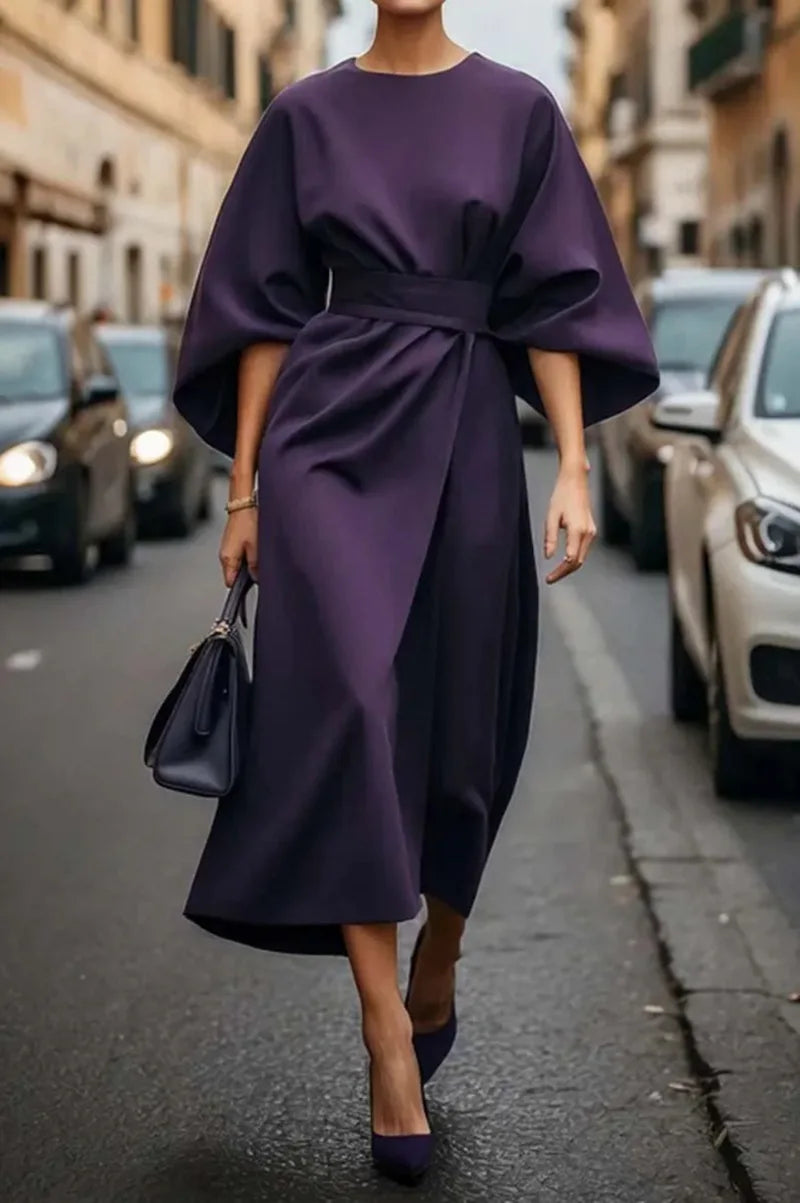 Women's Clothing Fashion Black Dress Temperament Elegant Casual Waist-closing Maxi Bat Sleeve Dresses For Women Robe Femel
