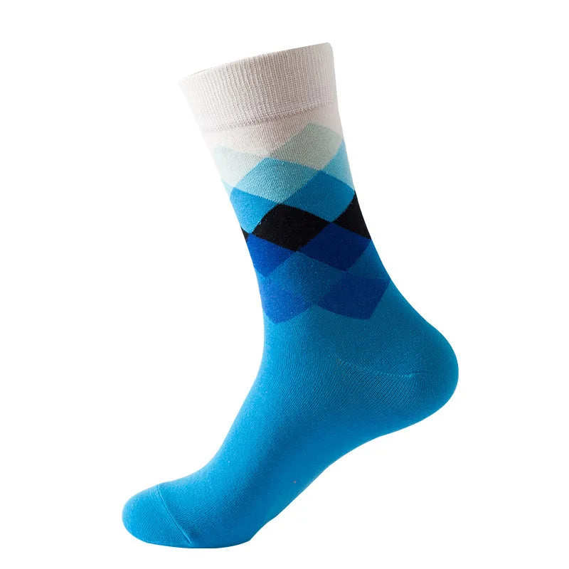 49 Patterns Fashion Business Men 100% Cotton Happy Lattice Socks Unisex Boys Combed Hip Hop Street Skateboard Funny High Sox Set