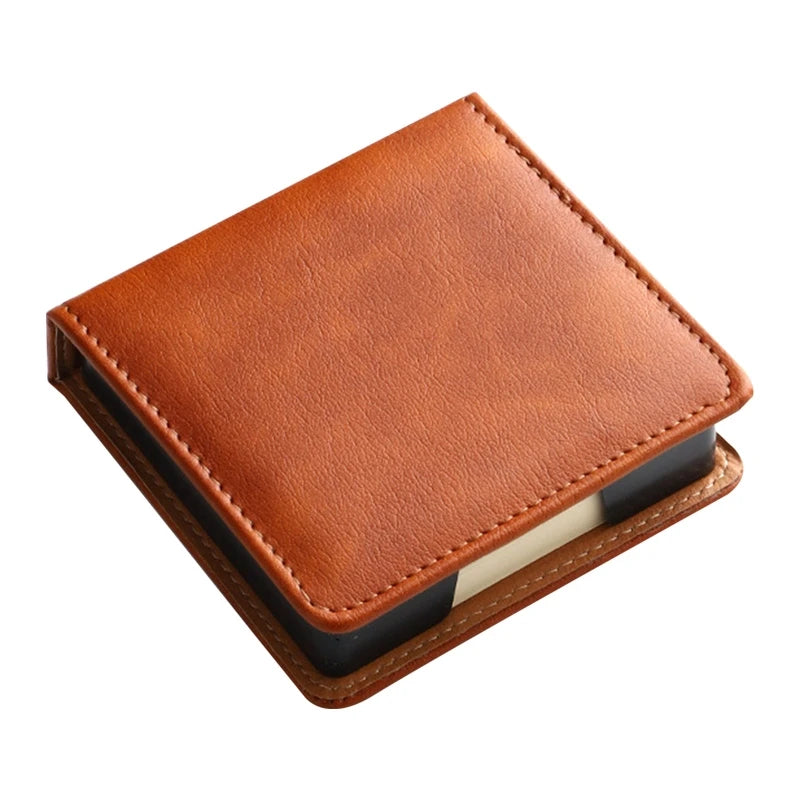 Sticky Note Box with Notepads Leather Memo Pad Dispenser Desktop Supplies for Students Office Worker