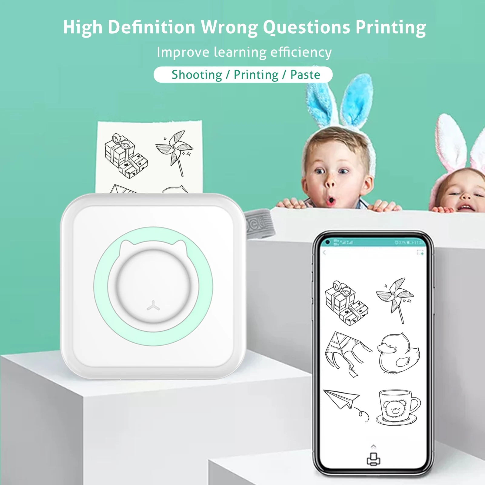Portable Mini Thermal Printer Wirelessly BT 203dpi Photo Label Memo Wrong Question Printing With USB Cable Imprimante Portable