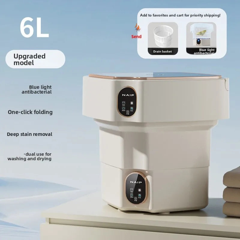 Bærbar, sammenleggbar minivaskemaskin med blålys, smart CNC-steriliseringsvaskemaskin for sovesal