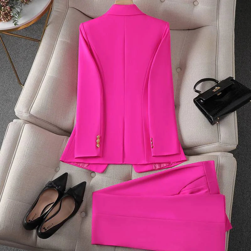 Casual Long Sleeve Blazer Pant Sets Suits For Woman Fashion 2 Pieces Set For Women Office Lady Coats Jackets