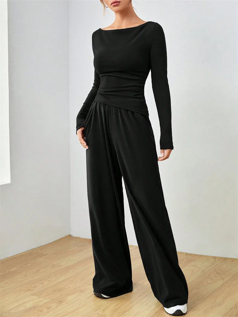 Women's Two-Piece Wide-Leg Pants Set Soft And Waxy Style Suit Fashionable Irregularities Women's Clothing Sales Yoga Sports Set