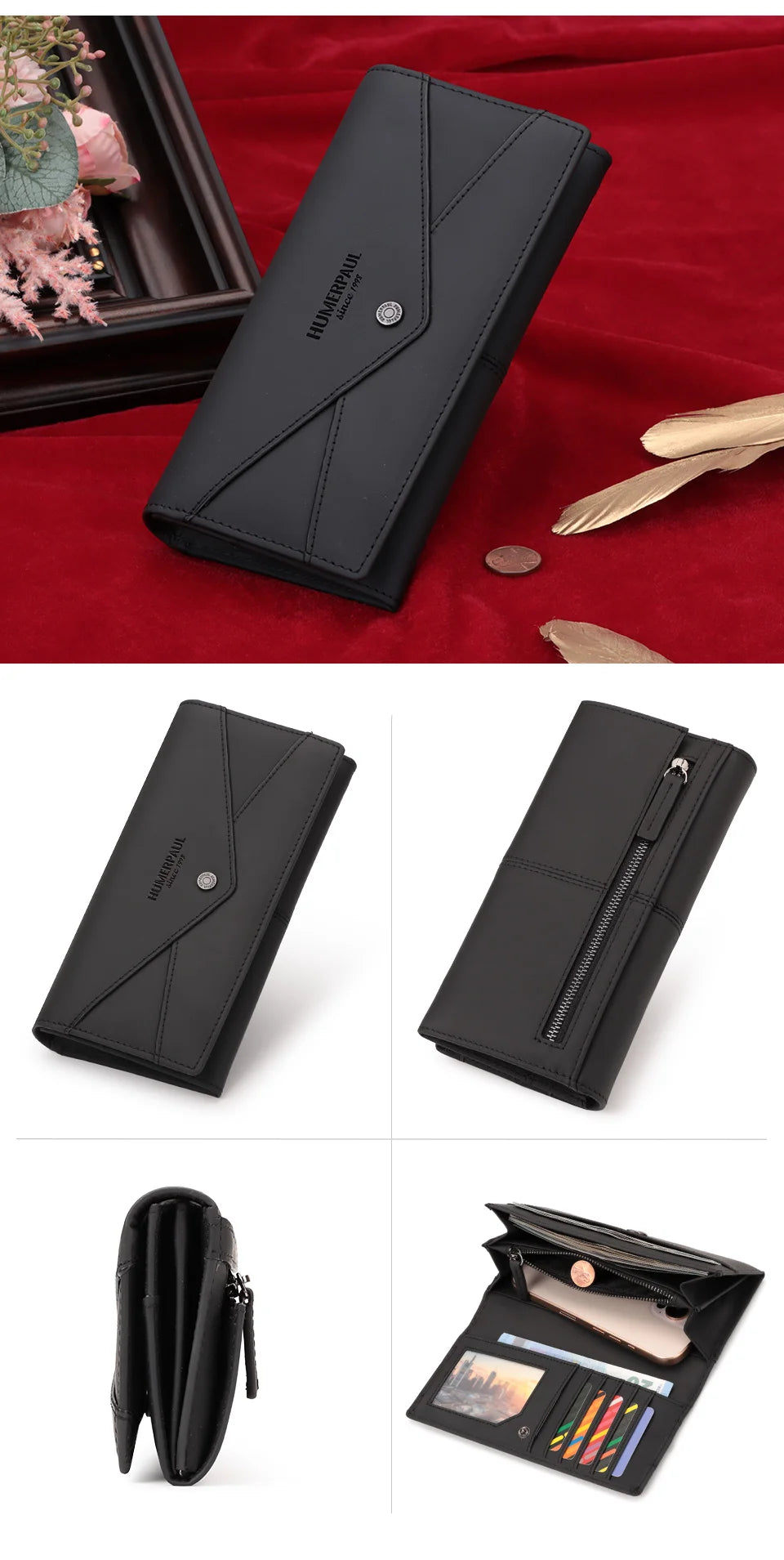 Genuine Leather Women's Wallet Luxury Clutch with RFID Multi Card Slots and Phone Pocket Large Capacity Female Money Handbag