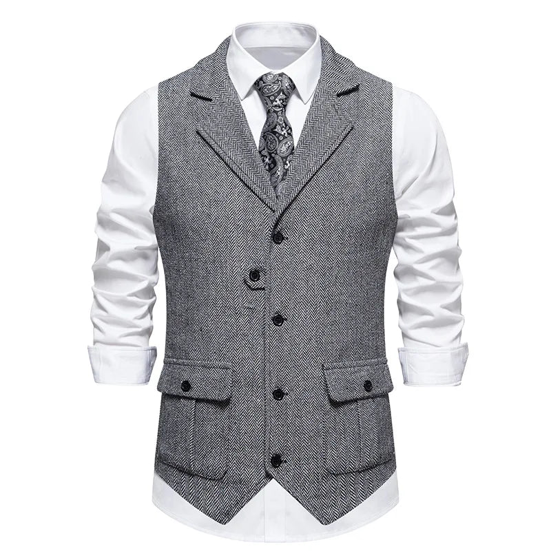 Men Suit Vest Herringbone Fabric Waistcoat Business Wedding Casual Turndown  Collar Men's Dress Blazer Vests Formal Party V07