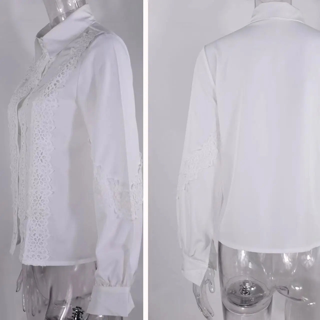 Spring and Summer Fashion New Women's Clothing Design Sense White Lace Long Sleeve Lace Hollowed Western Style Women's Shir