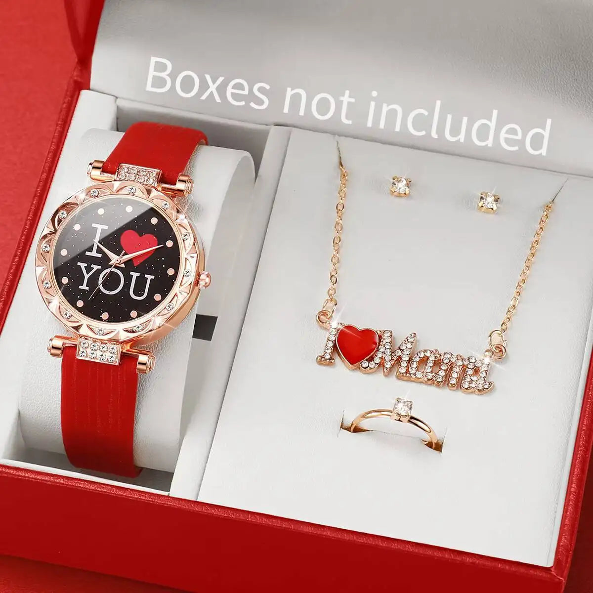 Rhinestone Watch & Jewelry Set (5PCS)