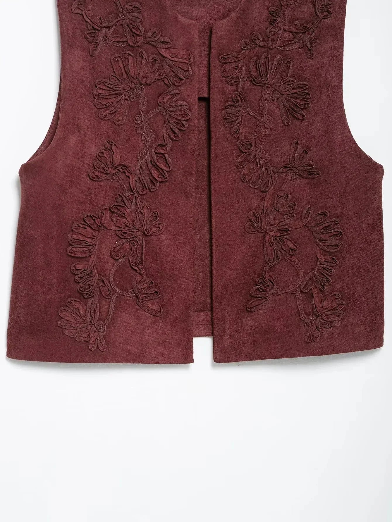 Embroidered Vests For Women Fashion Suede Elegant Sleeveless Coat Short Vest Streetwear Casual Chic Waistcoat Top
