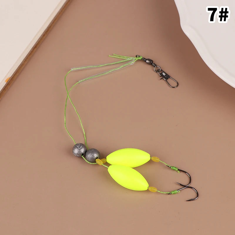 1 unidad de 2 anzuelos, aparejos de pesca con sedal, anzuelo Iseni con rebaba, anzuelo para carpa listo para usar, tamaño 3#-14#, aparejos de pesca para carpa, señuelo de pesca