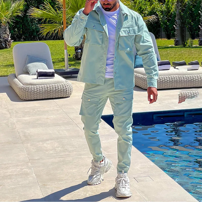 Fashion Men's Casual Sets Male Trend Streetwear Long Sleeve Jacket Coat+Leggings Pants Sport 2 Pieces New Men Clothing Suit