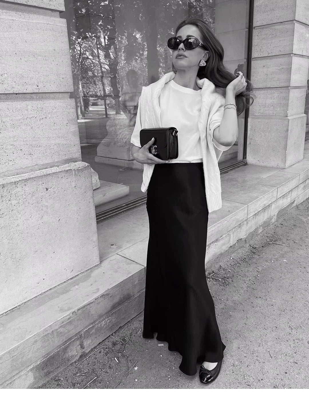 Elegant Satin Midi Slip Skirt with Side Zipper – Smooth & Flowing Fit for Versatile Styling