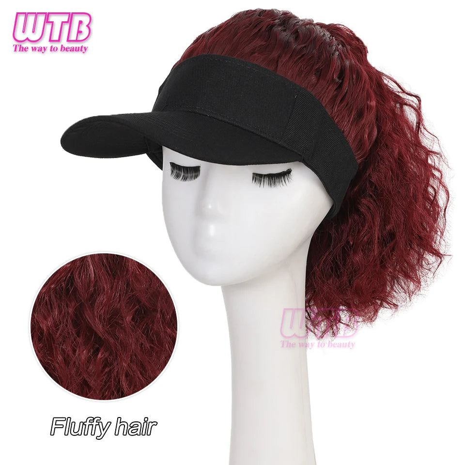 Se busca: Gorra de béisbol con peluca y coleta, gorra de béisbol con peluca de pelo rizado y esponjoso para mujer.