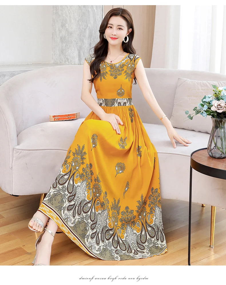New Fashion  Summer Print Women Short Sleeve Cotton Plus Size Women Clothing Dress Ladies Large Size Vestidos dresses