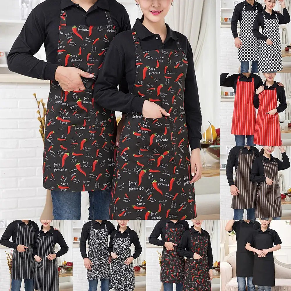 Delantal de cocina delantal de cocinero con cuello halter con 2 bolsillos delantales sin mangas para catering para hombres y mujeres delantal de camarero para barbacoa con estampado