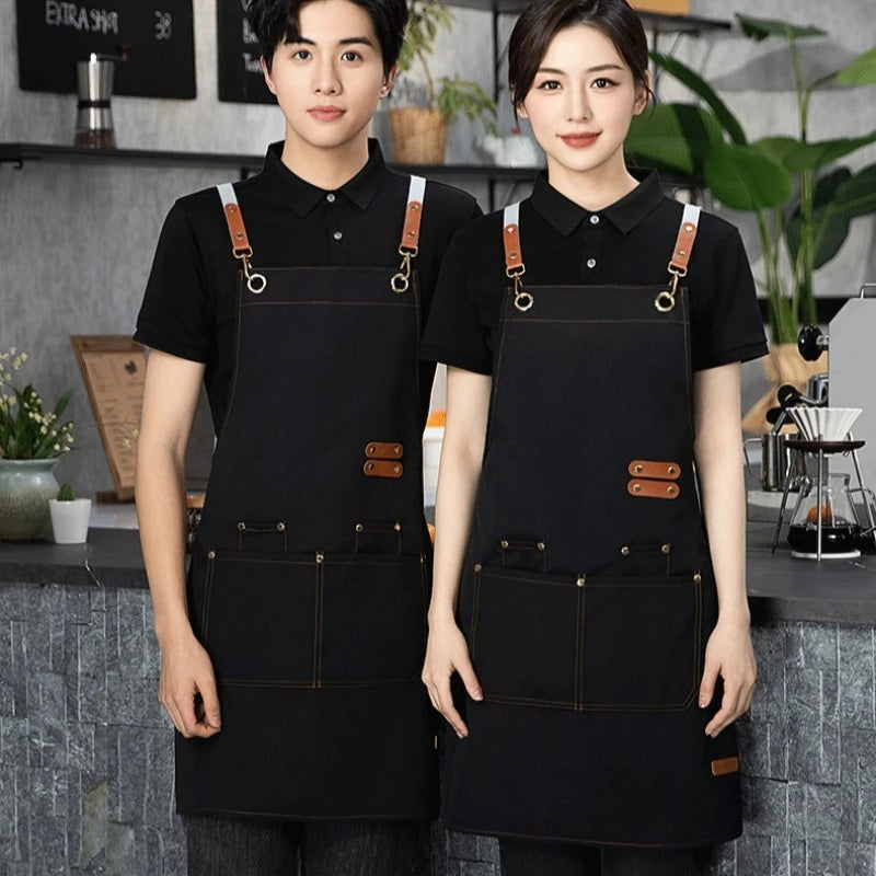 Tablier de cuisine en toile à double épaule imperméable et résistant à l'huile