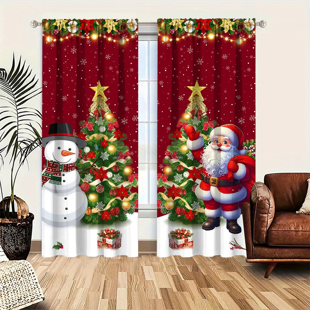 2 piezas de cortina de Navidad Feliz Navidad Decoración para el hogar Cortina de Navidad Adornos de ventana Navidad Natal Regalo de Año Nuevo