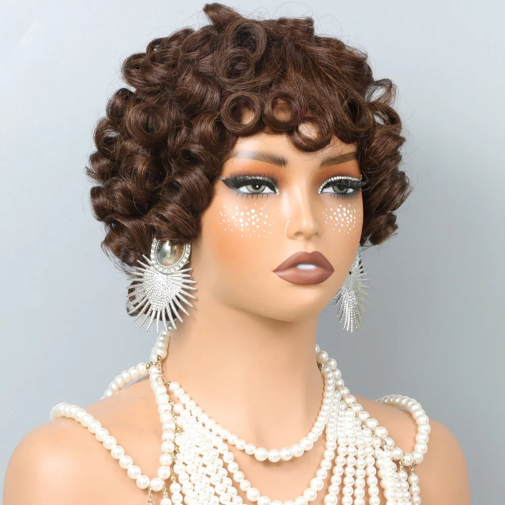Short Layered Pixie Cut Curly Wigs With Bangs Human Hair Wigs For Black Women Short Curly Pixie Cut Wig Human Hair Machine Made
