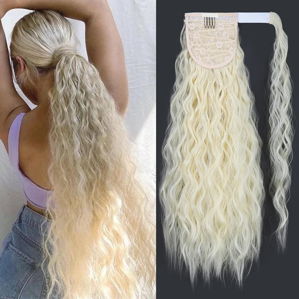 LISI GIRL Synthétique 22/34 Pouces Queue de Cheval enroulée Extensions de Cheveux Bouclés Afro Longs Postiches Queue de Cheval Faux Cheveux Résistant à la Chaleur
