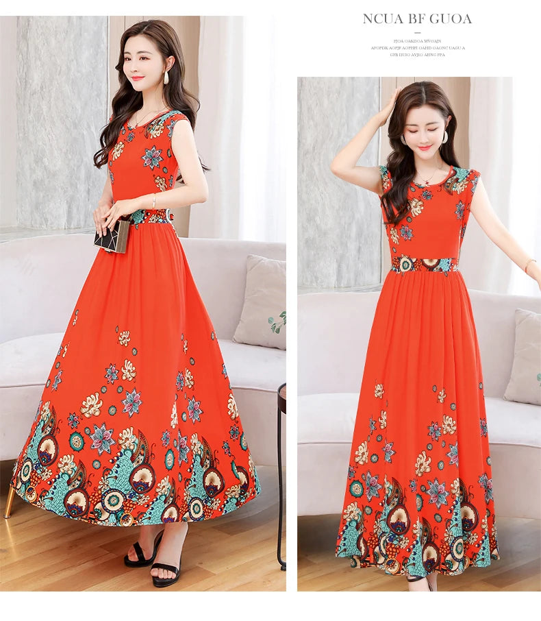 New Fashion  Summer Print Women Short Sleeve Cotton Plus Size Women Clothing Dress Ladies Large Size Vestidos dresses