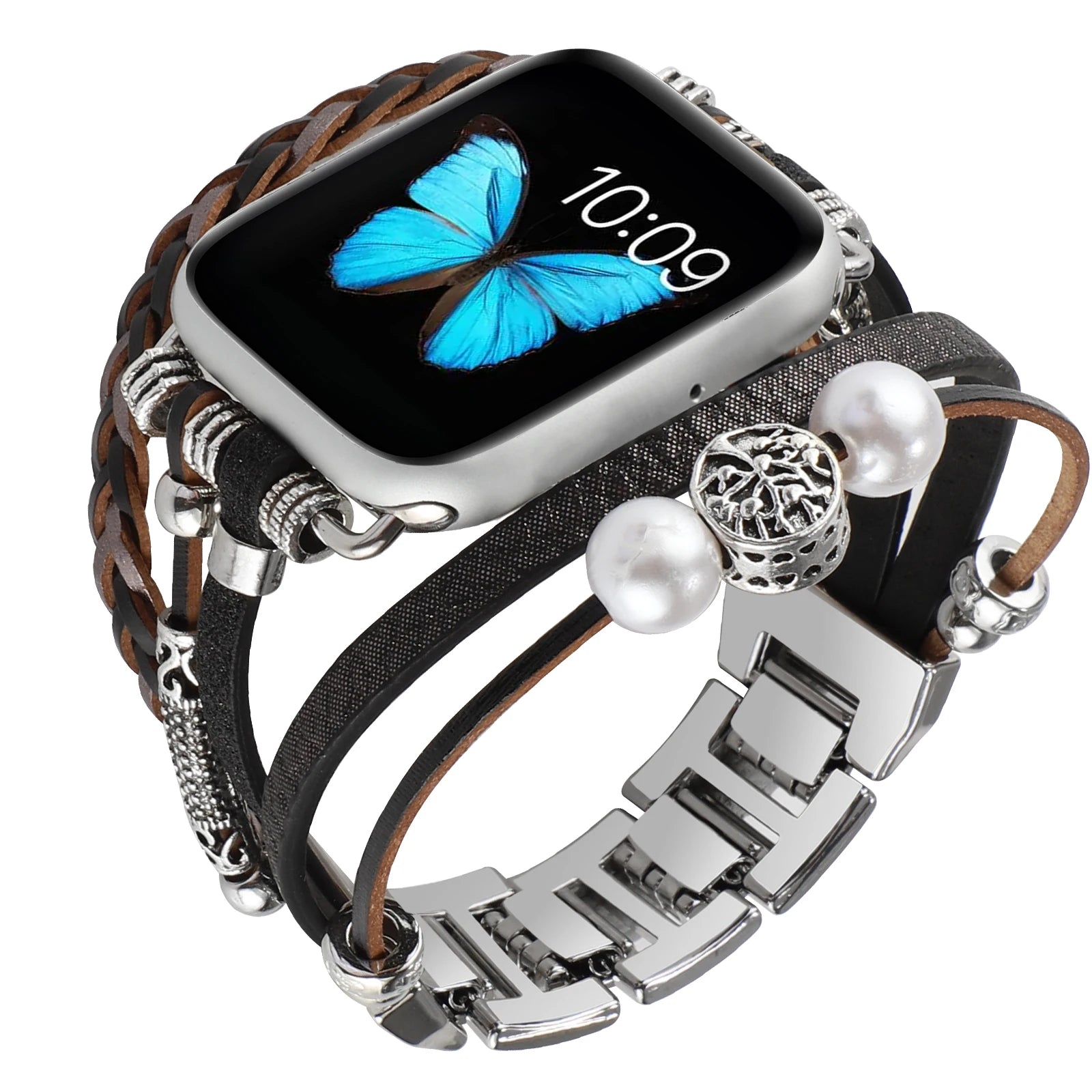 Metal Strap For Apple Watch Band Series876 SE54Ultra Women Jewelry Bracelet Chain IWatch 49mm 45mm 41mm 40mm 38 44mm Peal Wrist