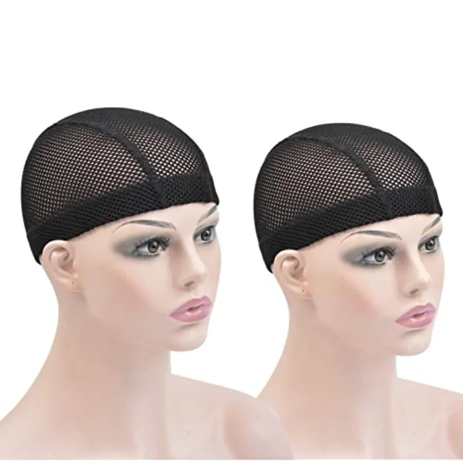 2 Pcs Black Mesh Dome Wig Cap Elastic Crochet Braid Wig Caps for Making Wig Black S