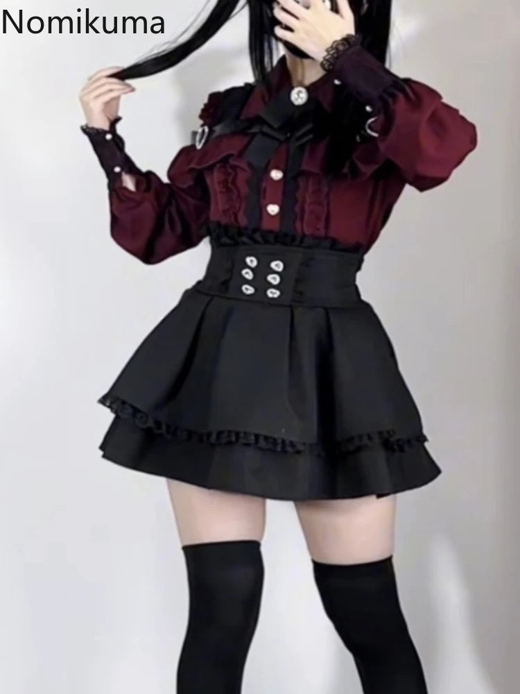 Skirt Outfits Women Clothing 2 Piece Sets Off Shoulder Long Sleeve Shirts High Waist A-line Mini Skirts Suit Fashion Summer Set