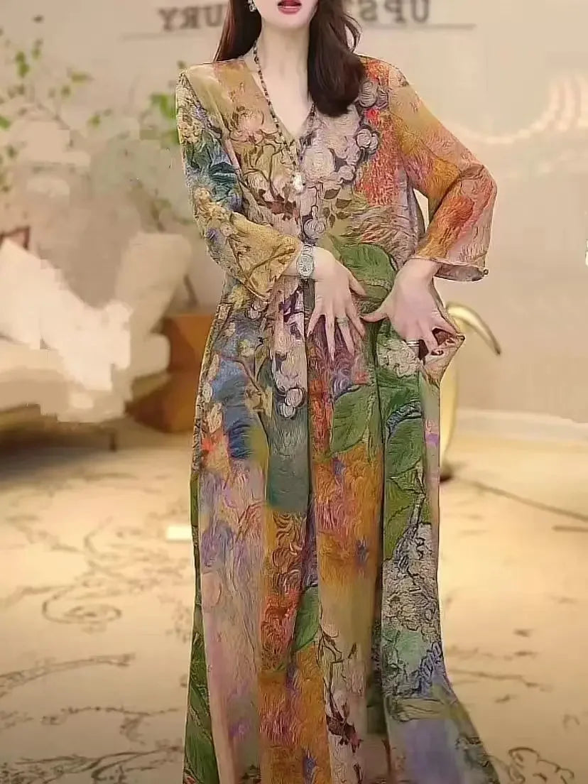 Design-sensual Long Dress for Women New French High-end Temperament Romantic Printed Fashionable Skirt