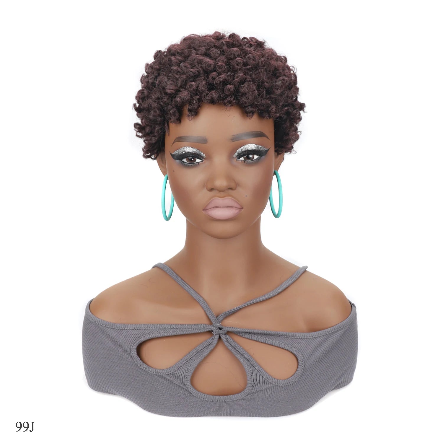 Short Mini Afro Kinky Curly Wigs Synthetic Tiny Spring Curl Pixie Wig with Bangs for Black Women Daily Cosplay